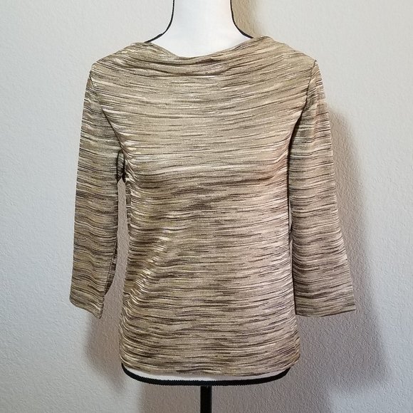 Jones New York Tops - Jones New York Petite Small Blouse Gold Beige Brown 3/4 Sleeve Top SP Metallic